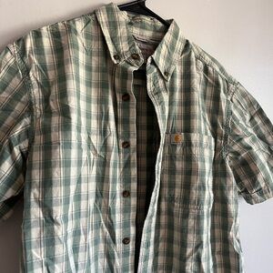 Carhartt Men's Green Checkered Plaid Short Sleeve Button Up Shirt Medium